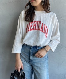 [Americana×JEANS FACTORY/アメリカーナ×ジーンズファクトリー] 別注 7分袖ラグランスリーブ カレッジロゴプリントTシャツ