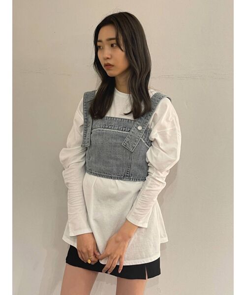 EMODA（エモダ）の「カーブスリーブボーイズロングTシャツ（Tシャツ/カットソー・レディース・ホワイト/ブラック/ベージュ/パープル・FREE）」の5枚目の写真