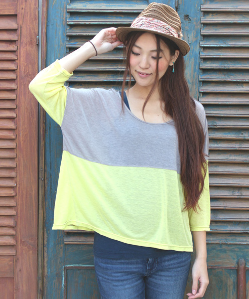 チャイハネ（チャイハネ）の「【チャイハネ】ティオン バイカラートップ（Tシャツ/カットソー・レディース・ターコイズブルー/レッド/グレー・FREE）」の2枚目の写真