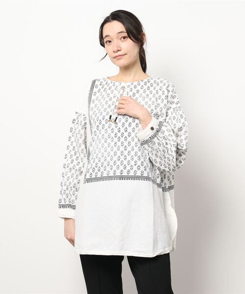 チャイハネ（チャイハネ）の「【チャイハネ】ブロックプリントトップス（その他トップス・レディース・ホワイト/ベージュ/ネイビー・FREE）」の7枚目の写真