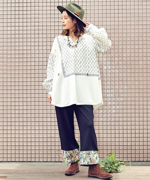 チャイハネ（チャイハネ）の「【チャイハネ】ブロックプリントトップス（その他トップス・レディース・ホワイト/ベージュ/ネイビー・FREE）」の8枚目の写真