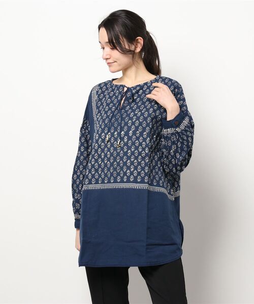 チャイハネ（チャイハネ）の「【チャイハネ】ブロックプリントトップス（その他トップス・レディース・ホワイト/ベージュ/ネイビー・FREE）」の4枚目の写真