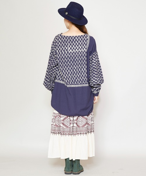 チャイハネ（チャイハネ）の「【チャイハネ】ブロックプリントトップス（その他トップス・レディース・ホワイト/ベージュ/ネイビー・FREE）」の6枚目の写真