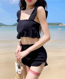 レディース水着　フリルハイウエストタンキニ 2点セット