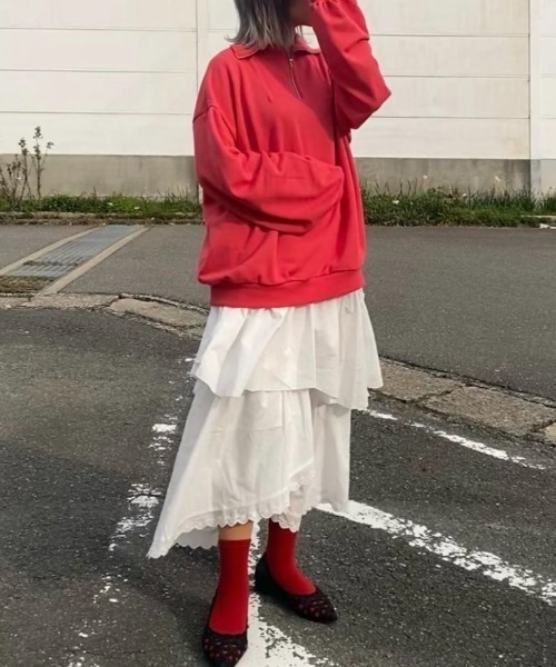 DuKKah（デュカ）の「Dukkah/【低身長向け】ハーフジップ刺繍スウェット（スウェット・レディース・レッド/グリーン/スミクロ・X-SMALL）」の7枚目の写真