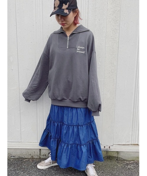 DuKKah（デュカ）の「Dukkah/【低身長向け】ハーフジップ刺繍スウェット（スウェット・レディース・レッド/グリーン/スミクロ・X-SMALL）」の4枚目の写真