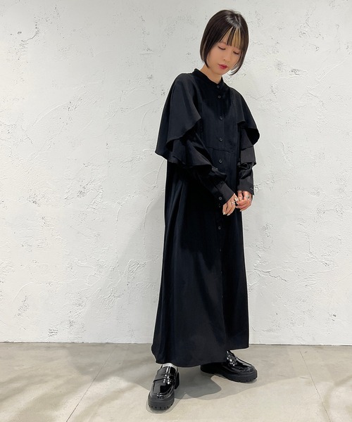 apres jour mignon（アプレジュールミニョン）の「デザインバンドカラーシャツワンピース【ZOZOTOWN限定アイテム】（ワンピース・レディース・ブラック/アイボリー/マスタード・X-LARGE/フリー）」の2枚目の写真