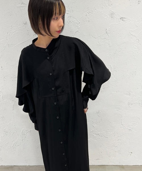 apres jour mignon（アプレジュールミニョン）の「デザインバンドカラーシャツワンピース【ZOZOTOWN限定アイテム】（ワンピース・レディース・ブラック/アイボリー/マスタード・X-LARGE/フリー）」の9枚目の写真