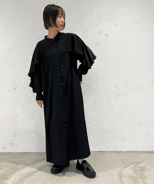 apres jour mignon（アプレジュールミニョン）の「デザインバンドカラーシャツワンピース【ZOZOTOWN限定アイテム】（ワンピース・レディース・ブラック/アイボリー/マスタード・X-LARGE/フリー）」の12枚目の写真