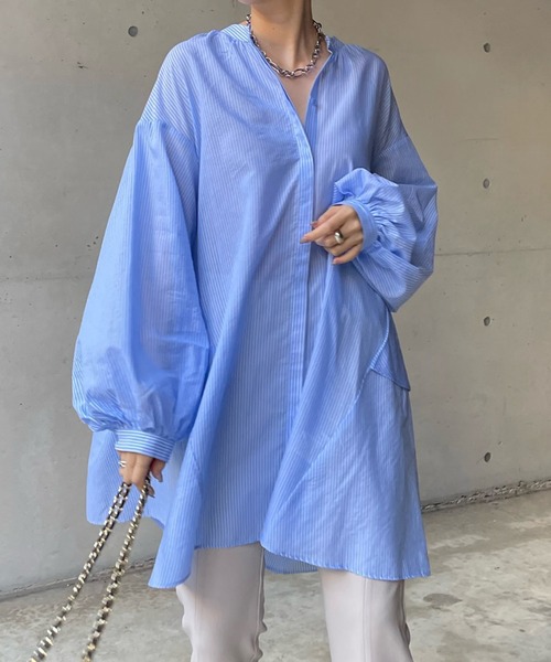 DouDou(ドゥドゥ)の「2WAYティアードチュニックブラウス(シャツ/ブラウス・レディース・バイオレット/ブルー/ブラック/オフホワイト・FREE)」の3枚目の写真