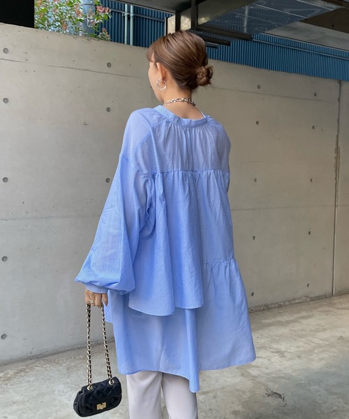 DouDou(ドゥドゥ)の「2WAYティアードチュニックブラウス(シャツ/ブラウス・レディース・バイオレット/ブルー/ブラック/オフホワイト・FREE)」の5枚目の写真