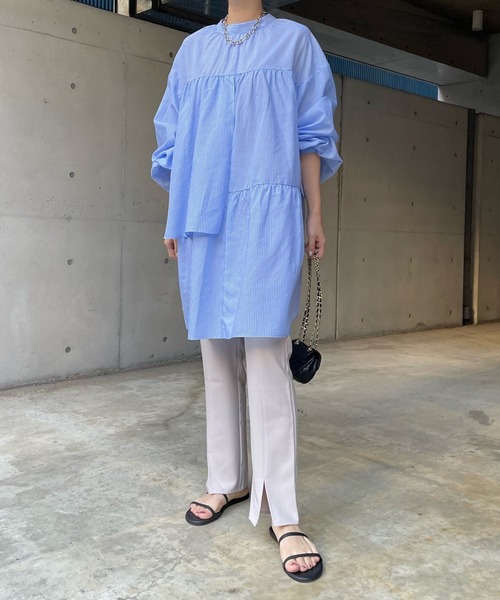 DouDou(ドゥドゥ)の「2WAYティアードチュニックブラウス(シャツ/ブラウス・レディース・バイオレット/ブルー/ブラック/オフホワイト・FREE)」の6枚目の写真