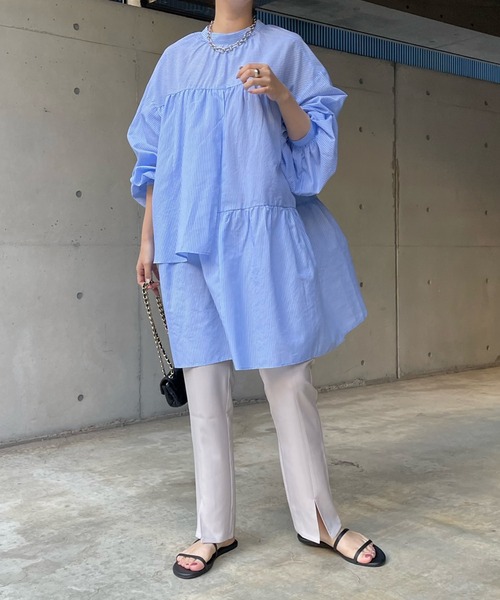 DouDou(ドゥドゥ)の「2WAYティアードチュニックブラウス(シャツ/ブラウス・レディース・バイオレット/ブルー/ブラック/オフホワイト・FREE)」の7枚目の写真