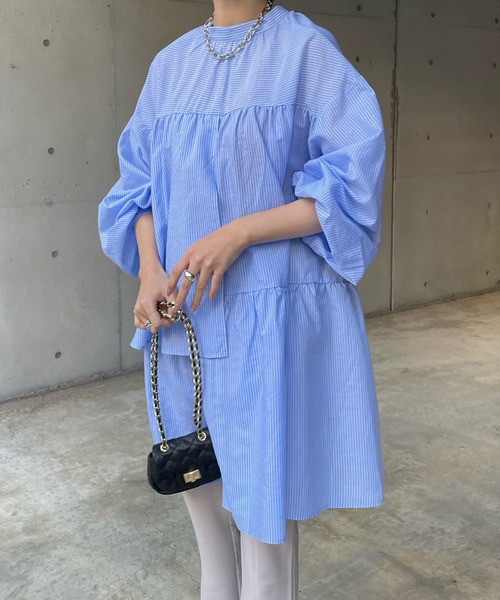 DouDou(ドゥドゥ)の「2WAYティアードチュニックブラウス(シャツ/ブラウス・レディース・バイオレット/ブルー/ブラック/オフホワイト・FREE)」の9枚目の写真