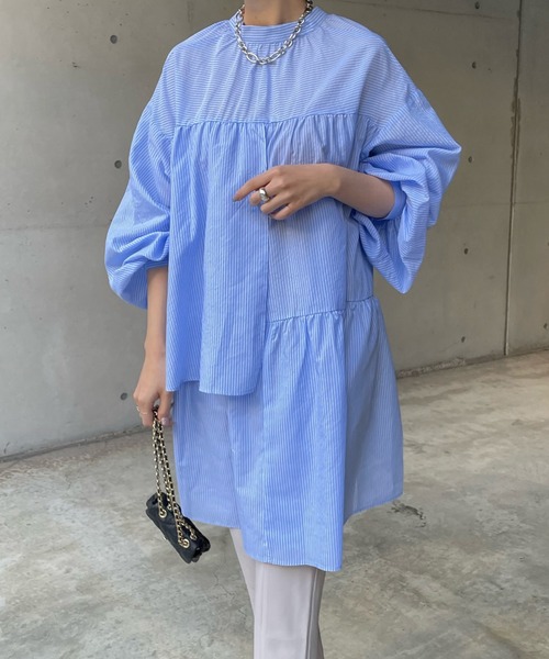 DouDou(ドゥドゥ)の「2WAYティアードチュニックブラウス(シャツ/ブラウス・レディース・バイオレット/ブルー/ブラック/オフホワイト・FREE)」の10枚目の写真