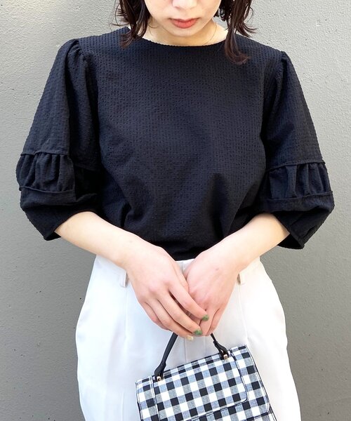 OPAQUE.CLIP（オペークドットクリップ）の「◆サッカーボリューム袖ブラウス（シャツ/ブラウス・レディース・ブラック/ホワイト系・38）」の15枚目の写真