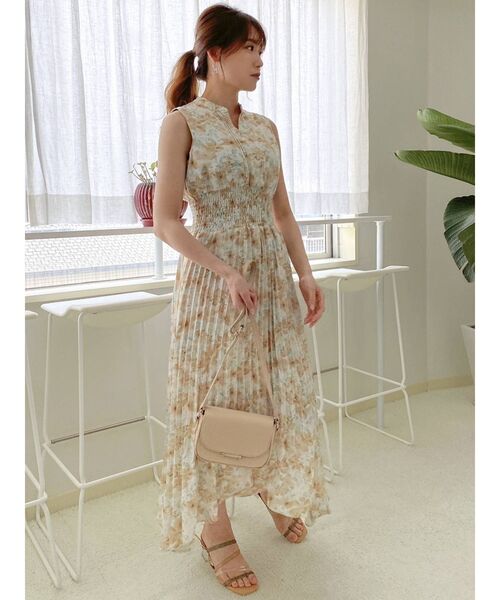 【ほのか様】パールデザインキーネックワンピース＋フラワーフロッキーシアートップス ほのか様】パールデザインキーネックワンピース＋フラワー