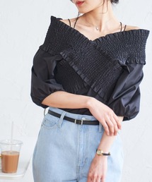 WEGO/シャーリングクロスデザインブラウス