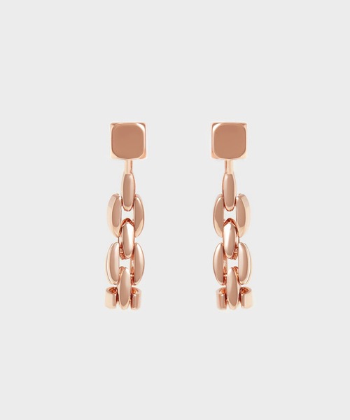 CHARLES & KEITH(チャールズ & キース)の「キューブ チェーンリンクドロップピアス / Cube Chain-Link Drop Earrings(ピアス(両耳用)・レディース・ゴールド/ゴールド系その他/マルチ・FREE)」の1枚目の写真
