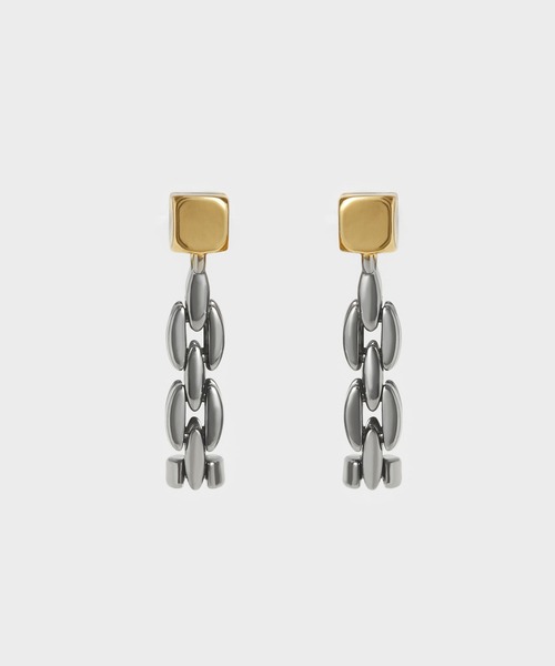 CHARLES & KEITH(チャールズ & キース)の「キューブ チェーンリンクドロップピアス / Cube Chain-Link Drop Earrings(ピアス(両耳用)・レディース・ゴールド/ゴールド系その他/マルチ・FREE)」の3枚目の写真
