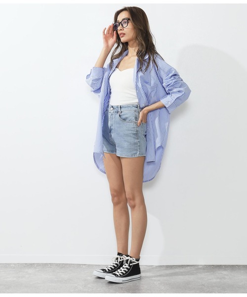 ANAP（アナップ）の「ハイウエストデニムショートパンツ（デニムパンツ・レディース・ブルー/ライトブルー/ブラック・L/M/S）」の6枚目の写真