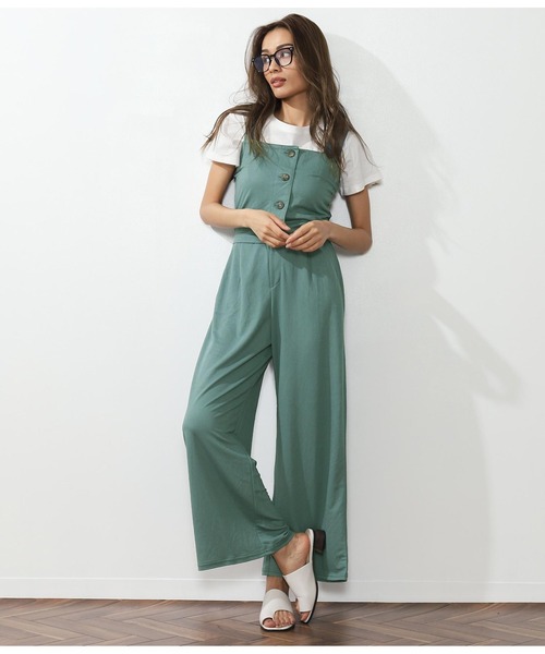 ANAP（アナップ）の「ビスチェ×ワイドパンツ セットアップ（つなぎ/オールインワン・レディース・ブラック/グリーン/ライトベージュ・FREE）」の13枚目の写真