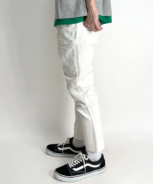 セール】クロップドパンツ デニムパンツ 立体裁断 膝タック アンクル