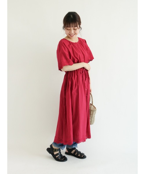 Samansa Mos2（サマンサ モスモス）の「袖裾スカラップワンピース（ワンピース・レディース・ブラック/レッド/オフホワイト/カーキ・ﾌﾘ-）」の7枚目の写真