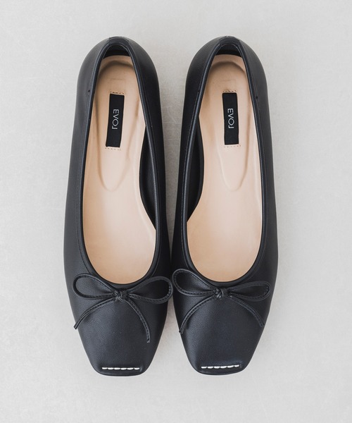 EVOL（イーボル）の「【EVOL】ステッチスクエアソフトバレエ IT9886（バレエシューズ・レディース・ブラック/ベージュ/ブラウン/ブラウン系その他/レオパード/シルバー/ライトベージュ・22.5cm/23.5cm/24.5cm/23.0cm/24.0cm/25.0cm/22.0cm）」の2枚目の写真