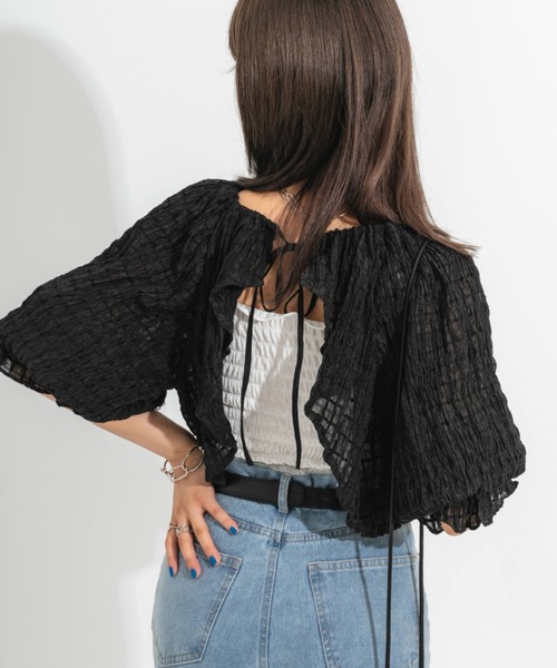 nemne store（ネンネストア）の「3wayシャーリングリボンボレロ（カーディガン/ボレロ・レディース・ブラック/オフホワイト/グリーン・フリー）」の13枚目の写真