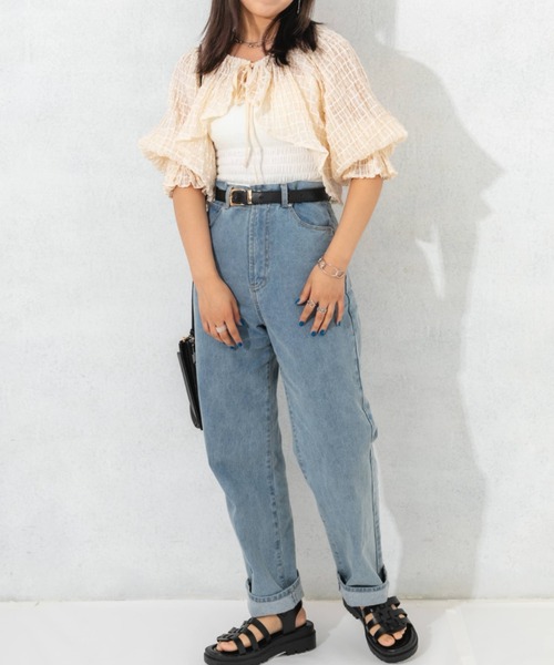 nemne store（ネンネストア）の「3wayシャーリングリボンボレロ（カーディガン/ボレロ・レディース・ブラック/オフホワイト/グリーン・フリー）」の7枚目の写真