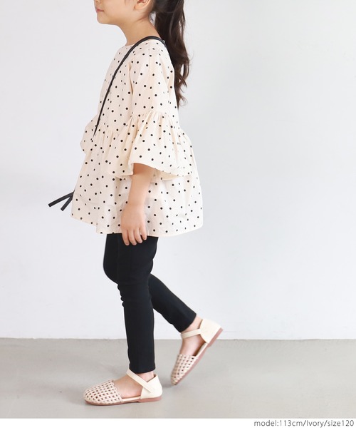 coca（coca）（コカ）の「キッズ ドット袖フリルウエスト切り替え5分袖トップス（シャツ/ブラウス・キッズ・ライトグリーン/アイボリー・100/110/120/130）」の6枚目の写真