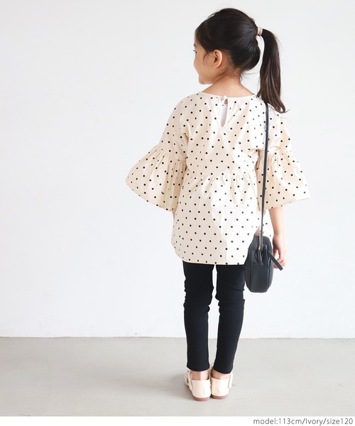 coca（coca）（コカ）の「キッズ ドット袖フリルウエスト切り替え5分袖トップス（シャツ/ブラウス・キッズ・ライトグリーン/アイボリー・100/110/120/130）」の7枚目の写真