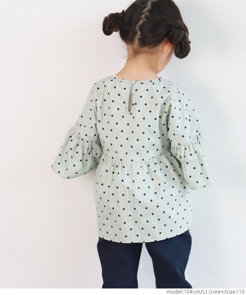 coca（coca）（コカ）の「キッズ ドット袖フリルウエスト切り替え5分袖トップス（シャツ/ブラウス・キッズ・ライトグリーン/アイボリー・100/110/120/130）」の12枚目の写真