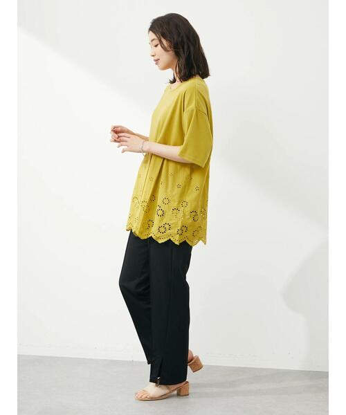 RAY CASSIN FAVORI(レイカズンフェバリ)の「・RAY CASSIN スカラップキリカエチュニック(Tシャツ/カットソー・レディース・イエロー/ブラック/オフホワイト/カーキ・FREE)」の7枚目の写真