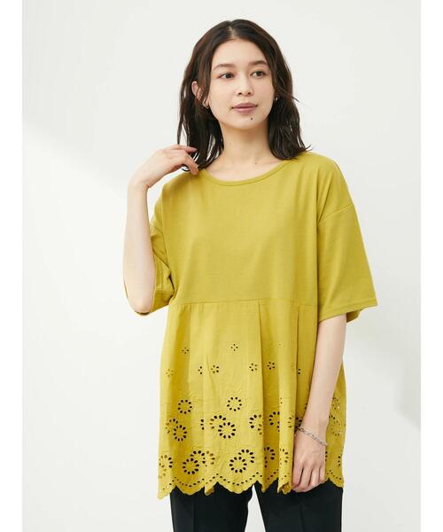 RAY CASSIN FAVORI(レイカズンフェバリ)の「・RAY CASSIN スカラップキリカエチュニック(Tシャツ/カットソー・レディース・イエロー/ブラック/オフホワイト/カーキ・FREE)」の8枚目の写真