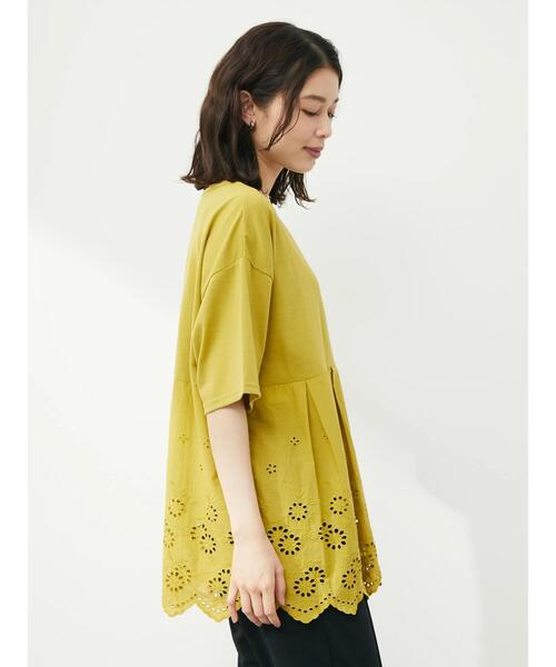 RAY CASSIN FAVORI(レイカズンフェバリ)の「・RAY CASSIN スカラップキリカエチュニック(Tシャツ/カットソー・レディース・イエロー/ブラック/オフホワイト/カーキ・FREE)」の9枚目の写真