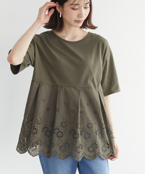 RAY CASSIN FAVORI(レイカズンフェバリ)の「・RAY CASSIN スカラップキリカエチュニック(Tシャツ/カットソー・レディース・イエロー/ブラック/オフホワイト/カーキ・FREE)」の4枚目の写真