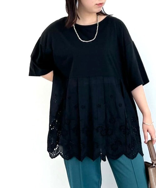 RAY CASSIN FAVORI(レイカズンフェバリ)の「・RAY CASSIN スカラップキリカエチュニック(Tシャツ/カットソー・レディース・イエロー/ブラック/オフホワイト/カーキ・FREE)」の3枚目の写真