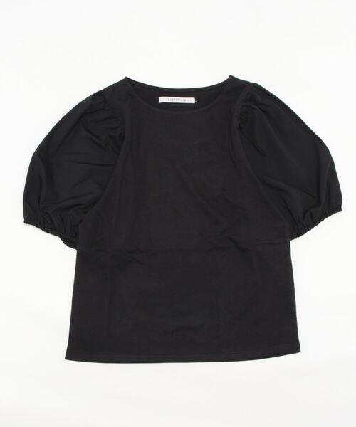 Lugnoncure(ルノンキュール)の「布帛ドッキングボリューム袖Tシャツ(Tシャツ/カットソー・レディース・ブラック/ブラウン/オフホワイト・フリ-)」の2枚目の写真