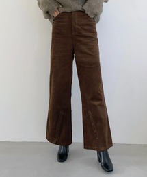 corduroy slanting button flare PT