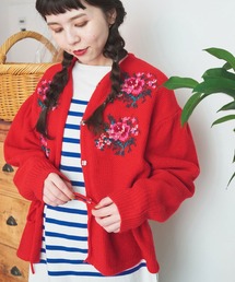 Dot＆Stripes CHILD WOMAN | ラムかのこハンド刺繍 クルーネックカーディガン(ニット/セーター)