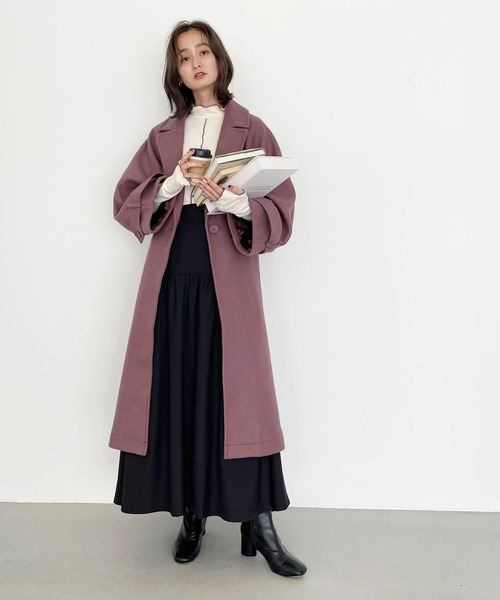 CLEIO(クレイオ)の「【CLEIO】コクーンスリーブウールライクコート(チェスターコート・レディース・アイボリー/ダークパープル・FREE)」の8枚目の写真