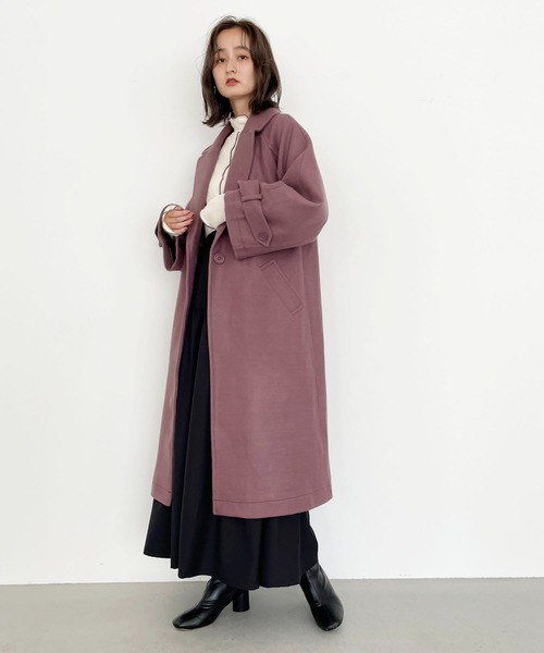 CLEIO(クレイオ)の「【CLEIO】コクーンスリーブウールライクコート(チェスターコート・レディース・アイボリー/ダークパープル・FREE)」の5枚目の写真