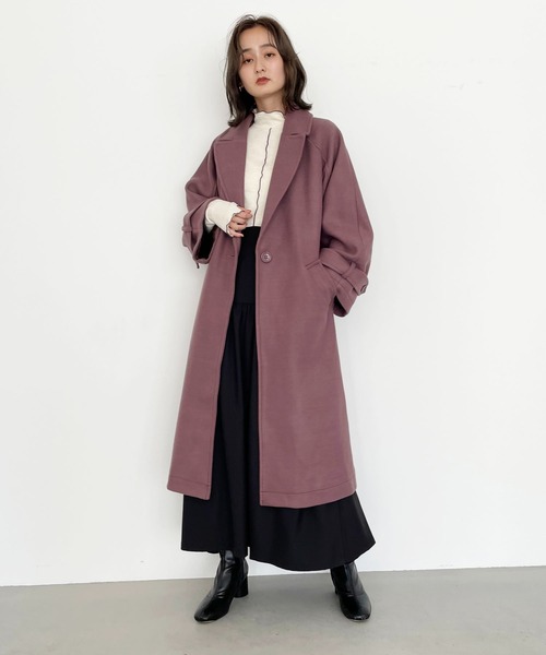 CLEIO(クレイオ)の「【CLEIO】コクーンスリーブウールライクコート(チェスターコート・レディース・アイボリー/ダークパープル・FREE)」の4枚目の写真