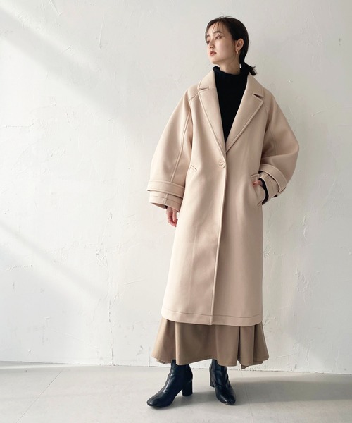 CLEIO(クレイオ)の「【CLEIO】コクーンスリーブウールライクコート(チェスターコート・レディース・アイボリー/ダークパープル・FREE)」の10枚目の写真