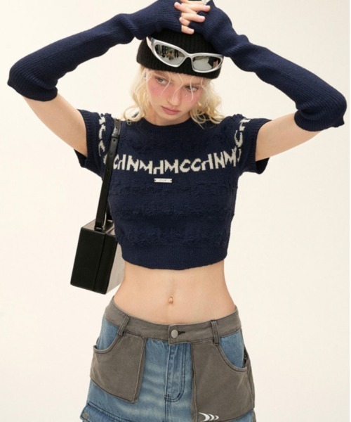 MAMC(エムエーエムシー)の「MAMC-950.ショートニット(ニット/セーター・レディース・ホワイト/ネイビー・FREE)」の7枚目の写真