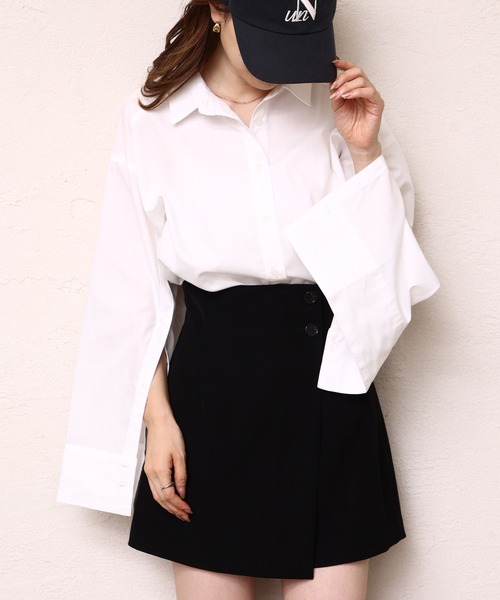 one after another NICE CLAUP(ワンアフターアナザーナイスクラップ)の「マルチWAYロングシャツ(シャツ/ブラウス・レディース・ベージュ/オフホワイト/ブルー/ネイビー系・FREE)」の21枚目の写真