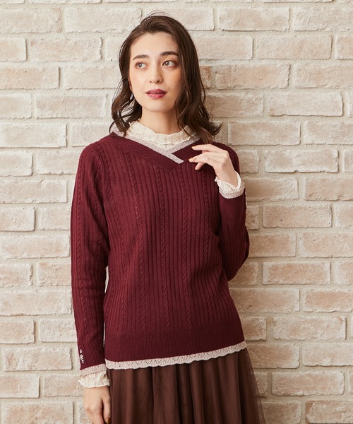 【セール】バイカラーVネックニットPO（ニット/セーター）｜axes femme（アクシーズファム）のファッション通販 ZOZOTOWN