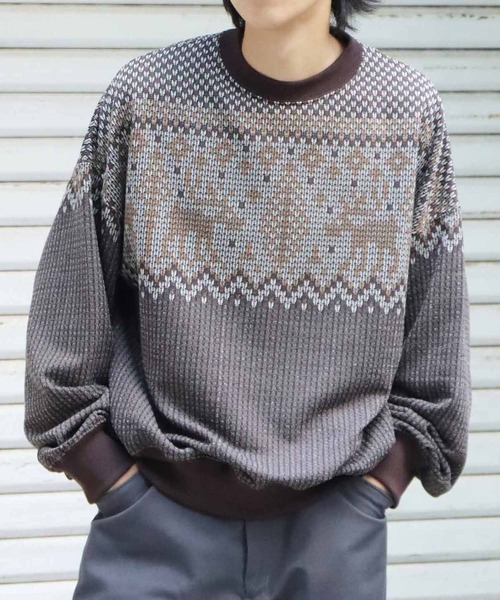 REMI RELIEF（レミレリーフ）の「REMI RELIEF/レミレリーフ エクテルJQクルー ニット ノルディック オーバーサイズ（ニット/セーター・メンズ・ブラウン系その他2/ブラウン系その他/レッド系その他/チャコールグレー・L/XL/M）」の3枚目の写真